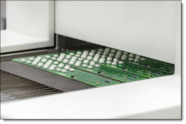 PCB  at the output of air convection reflow oven