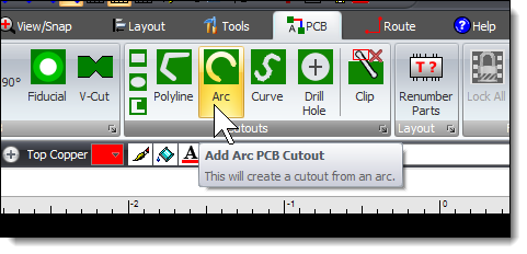 Add PCB Cutout Arc Command