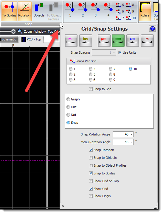 Grid/Snap Settiings Popdown Editor