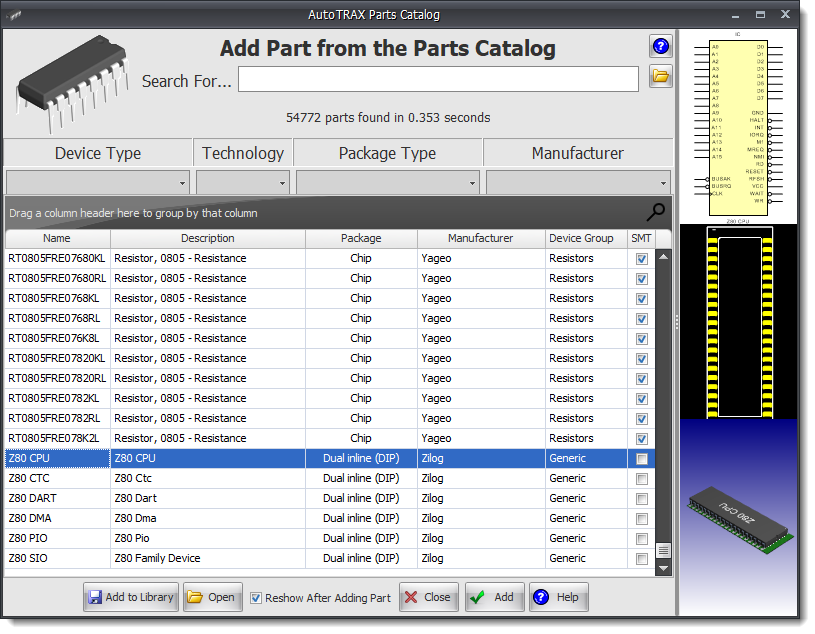 Part Catalog Dialog