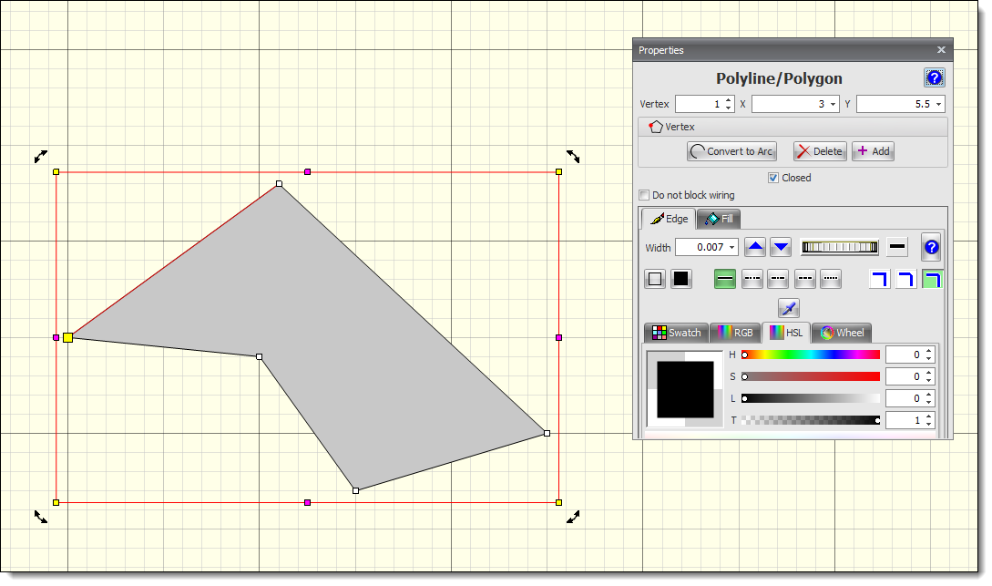 After Polygon Addition - Selected With Popup Properties Editor