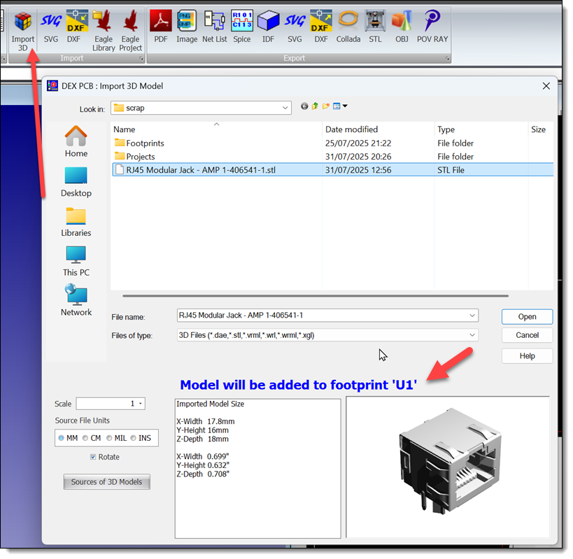 Import 3D Into a Footprint