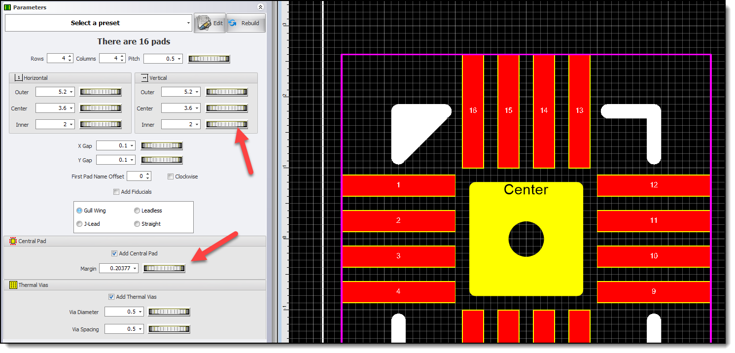 Quad Footprint Parameters Editor