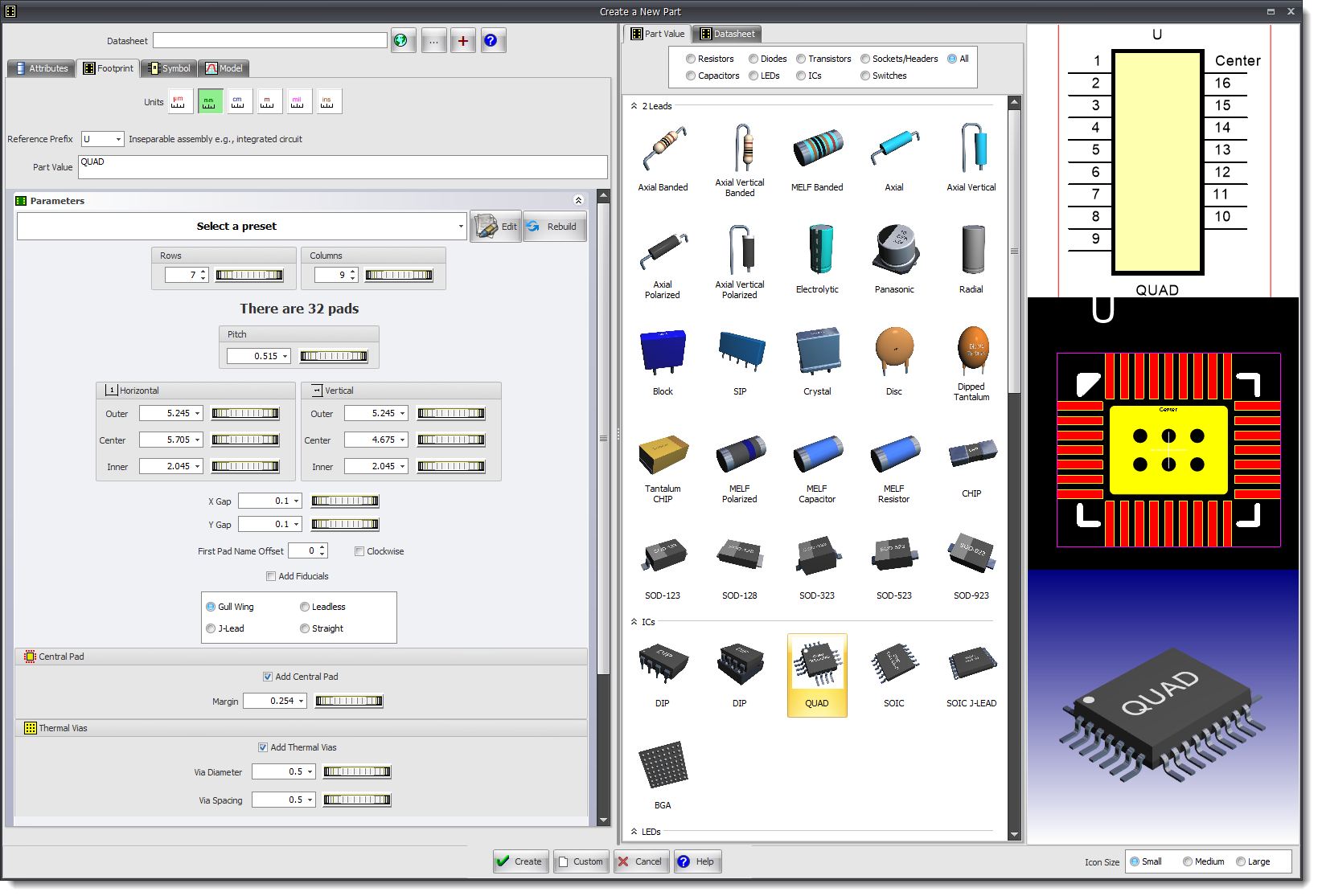 New Parametric Parts Dialog