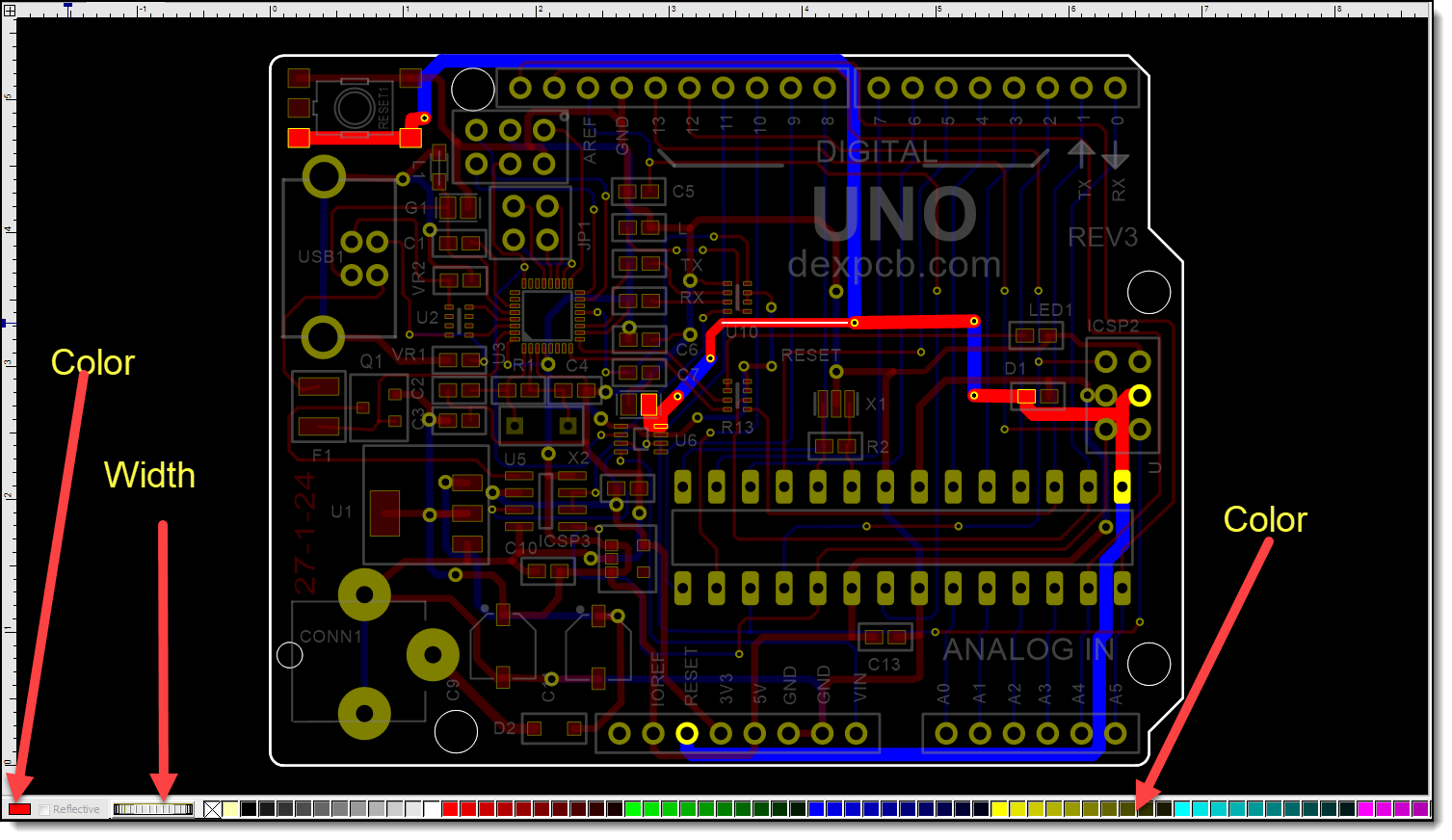 Set Track Net Width and Track's Layer Color Using the Color Bar